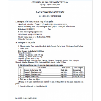 Viên nang mềm Organic Sacha Inchi Omega 3,6,9 Softgel (Uni)