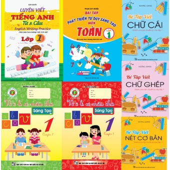 Combo : Luyện Viết Tiếng Anh - Bài Tập Tư Duy Sáng Tạo Môn Toán- Vở ô li có mẫu chữ ST - Bé Tập viết chữ Cái - chữ Ghép - Cơ Bản