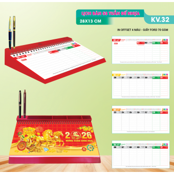 Lịch để bàn 53 tuần đế nhựa 2026 (13x28) 
