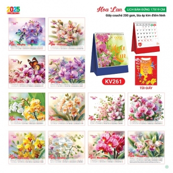 Lịch bàn chữ A 2025 chủ đề Hoa Lan ( KT 17x19cm)