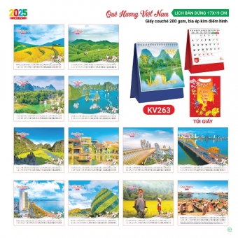 Lịch bàn chữ A 2025 chủ đề Quê Hương Việt Nam ( KT 17x19cm)