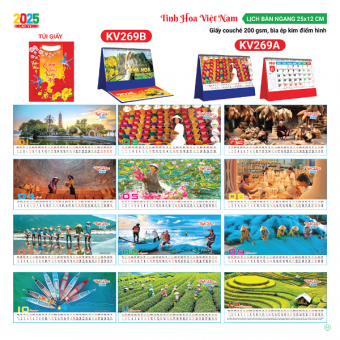 Lịch bàn chữ A 2025 chủ đề Tinh Hoa Việt Nam ( KT 12x25cm)