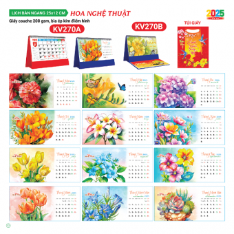 Lịch bàn chữ A 2025 chủ đề Hoa Nghệ Thuật ( KT 12x25cm) ( có note)
