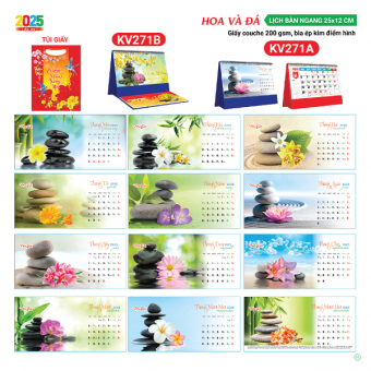 Lịch bàn chữ A 2025 chủ đề Hoa và Đá ( KT 12x25cm)