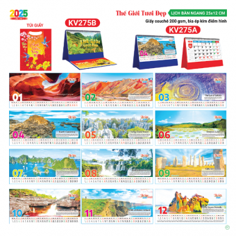 Lịch bàn chữ A 2025 chủ đề Thế Giới Tươi Đẹp ( KT 12x25cm) (có note)