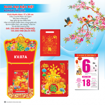 Lịch bloc đại đặc biệt 2026 chủ đề Bon Sai tài lộc (KT 17x26)